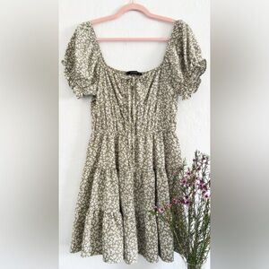 Hesper Fox Olive Green Floral Tiered Dress